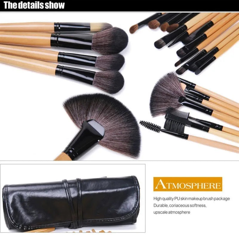 24-Piece Makeup Brush Set with Leather Roll-Up Case – Professional Cosmetic Brushes for Face & Eyes