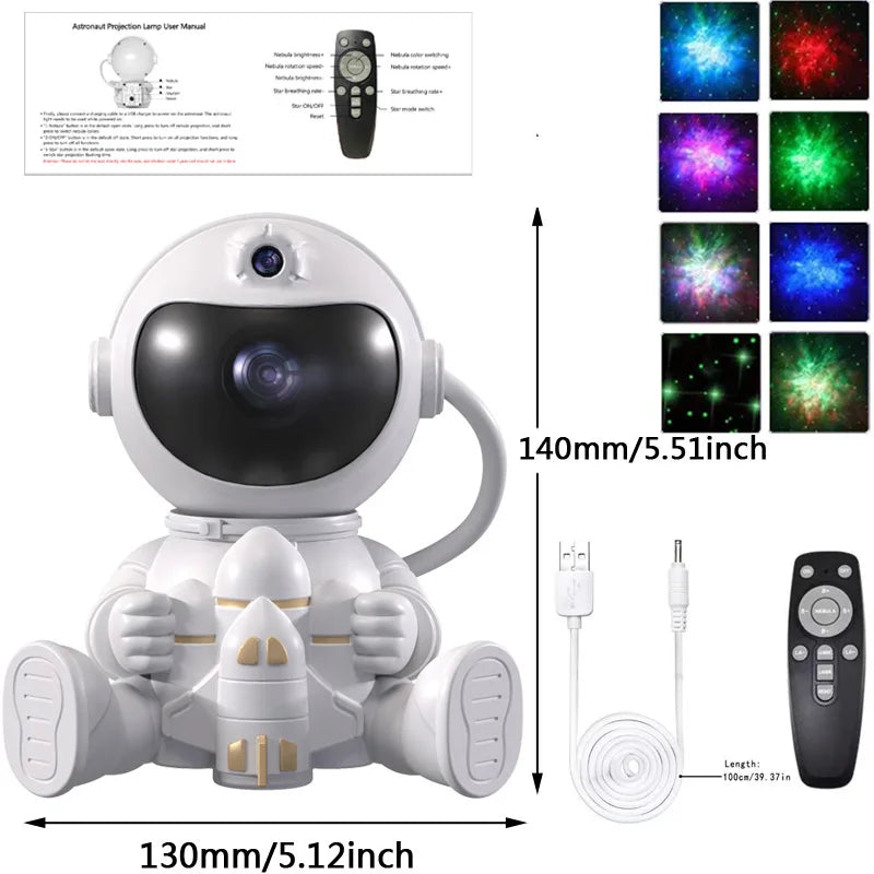 Rocket Astronaut LED Star Galaxies Projector Night Light | Starry Sky Projector Lamp for Bedroom & Kids Room Decor