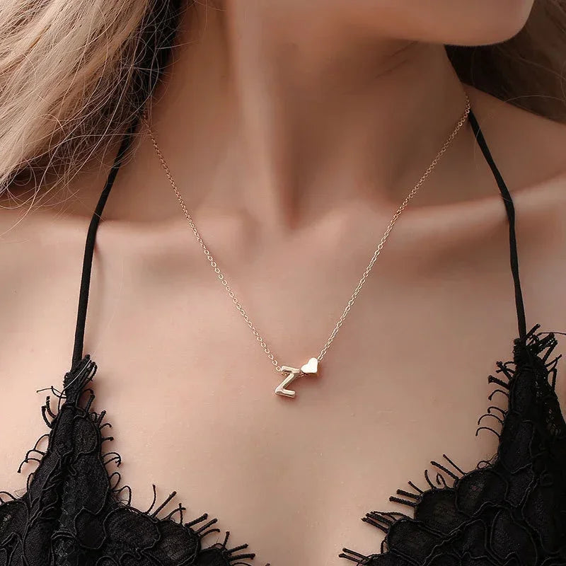 Tiny Heart Dainty Initial Necklace - 18K Gold & Silver Plated Letter Name Choker for Women, Pendant Jewelry Gift