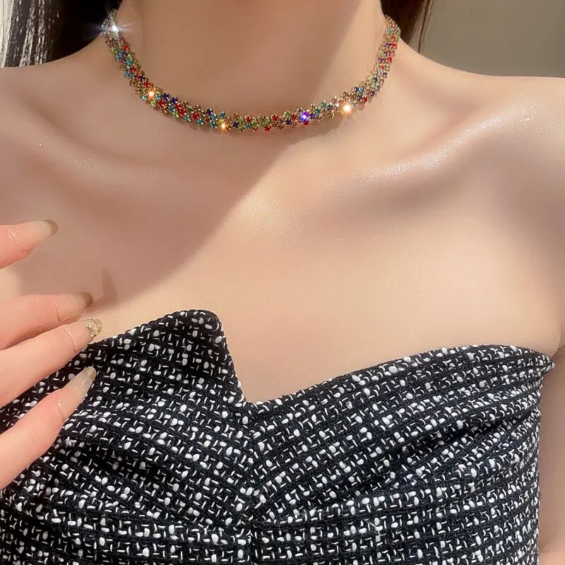 Luxury Rhinestone Choker Necklace – Shiny Geometric Crystal Jewelry for Women