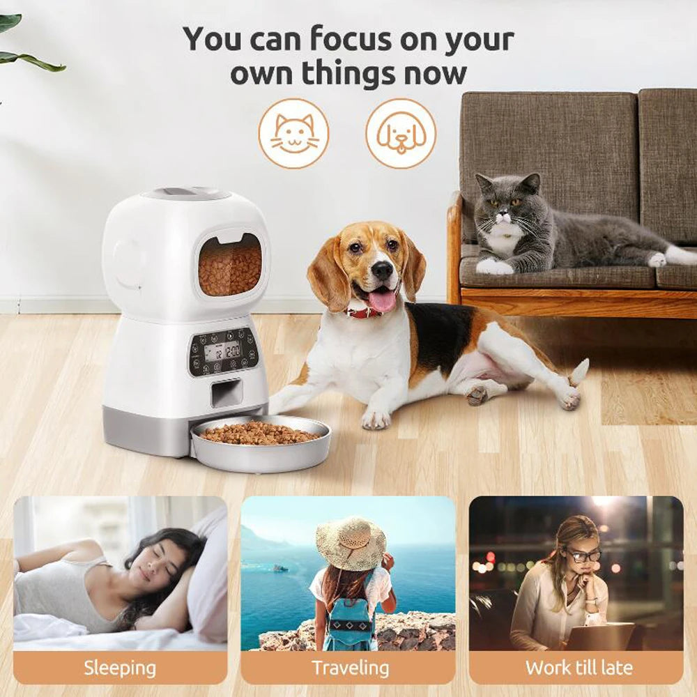 3.5L Automatic Pet Feeder for Cats & Dogs – WiFi Smart Slow Feeder with Voice Recorder, Up to 4 Meals a Day