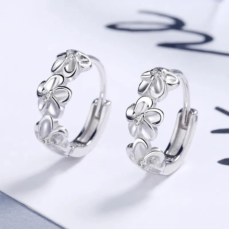 925 Sterling Silver Needle Earrings for Women - Wedding Fashion Jewelry with Crystal Zircon Flower