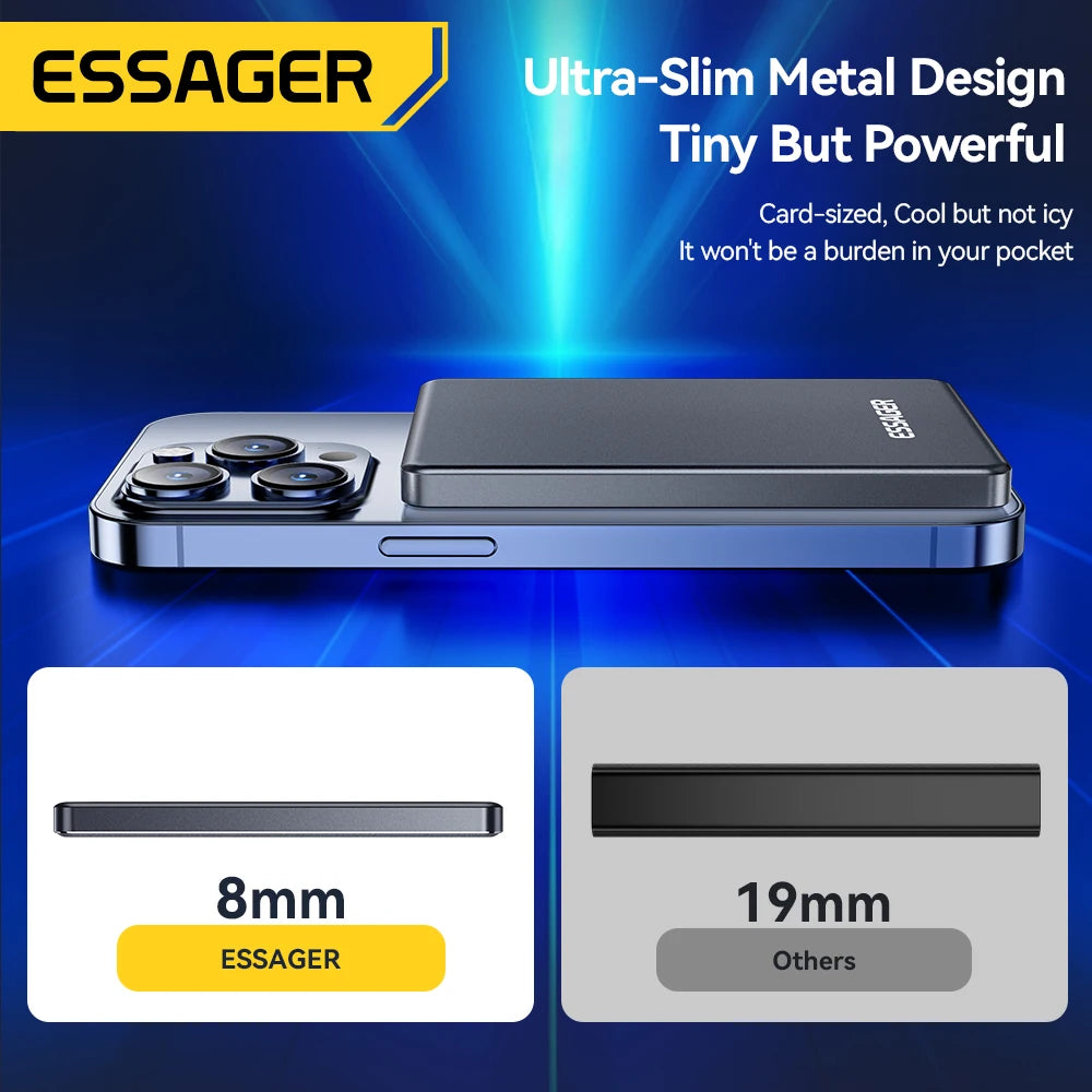 Thin Wireless Power Bank 5000mAh | 20W Portable Fast Charging with MagSafe for iPhone | USB Type-C | Metal Shell