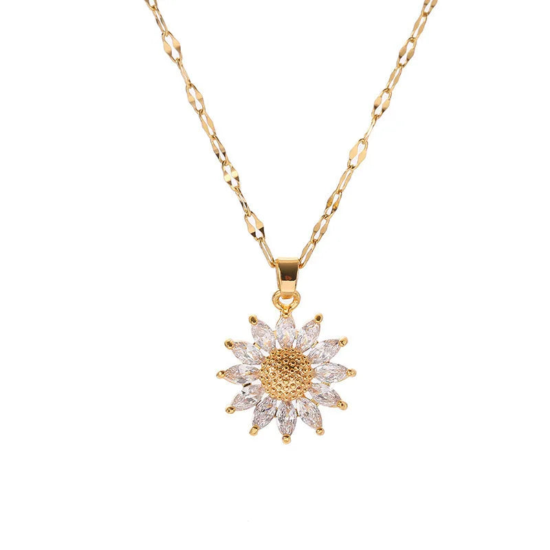 Elegant Sunflower Pendant -  Trendy 18K Gold Plated Clavicle Chain Jewelry Gift