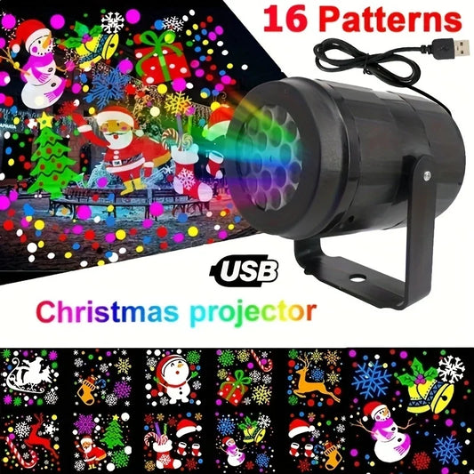 Magical Snowflake Christmas Laser Projector – 16 Patterns, Rotating LED Lights for Festive Décor