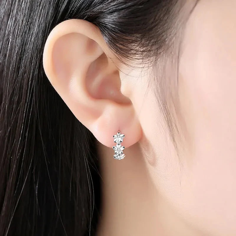 925 Sterling Silver Needle Earrings for Women - Wedding Fashion Jewelry with Crystal Zircon Flower