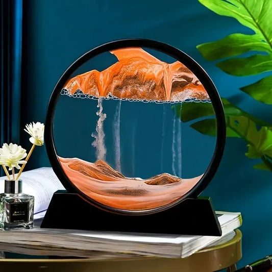 3D Quicksand Sand Art Picture | Deep Sea Sandscape Flowing Painting | Round Glass Craft for Home & Office Decor