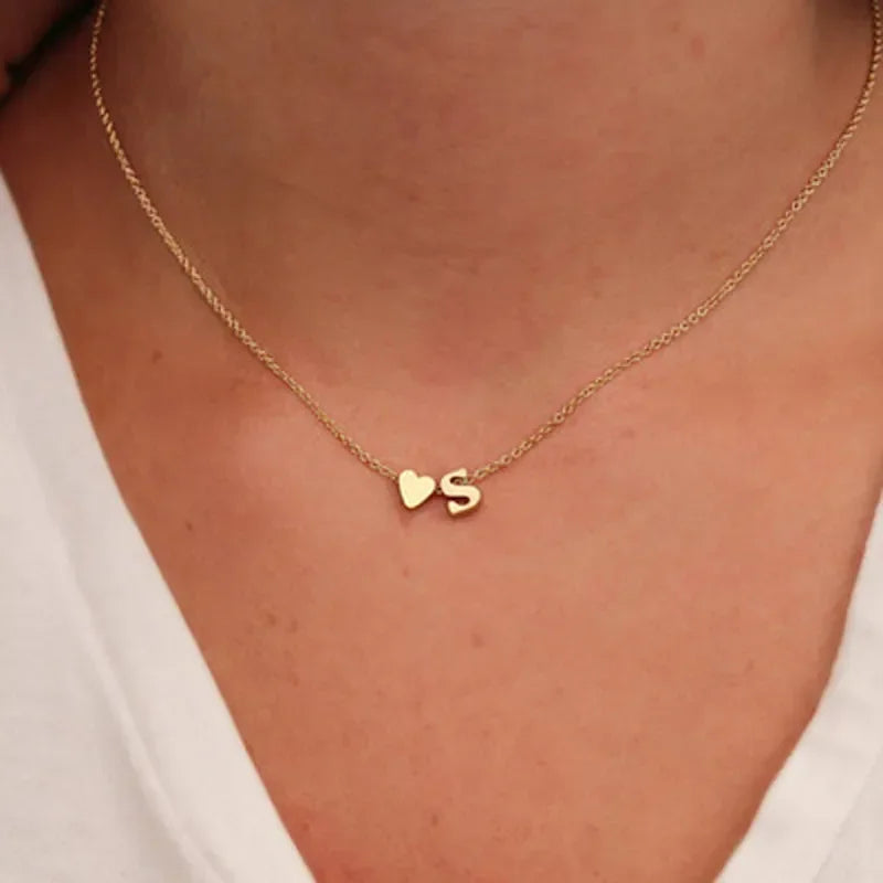 Tiny Heart Dainty Initial Necklace - 18K Gold & Silver Plated Letter Name Choker for Women, Pendant Jewelry Gift