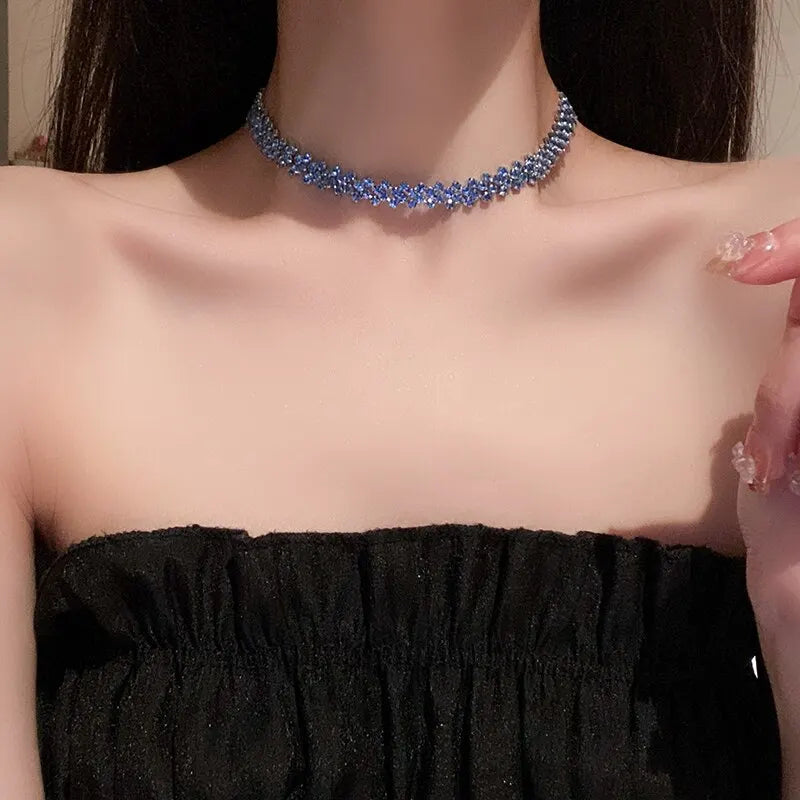 Luxury Rhinestone Choker Necklace – Shiny Geometric Crystal Jewelry for Women