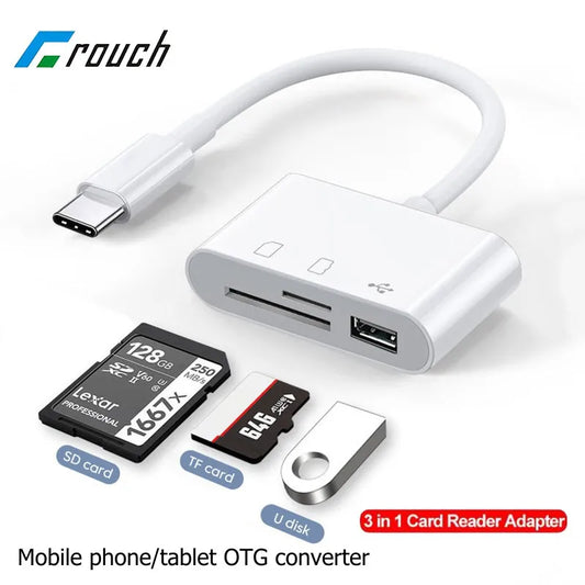 3-in-1 Type C Card Reader Adapter – SD/TF Memory Card Reader & USB OTG Converter for Phone & Tablet