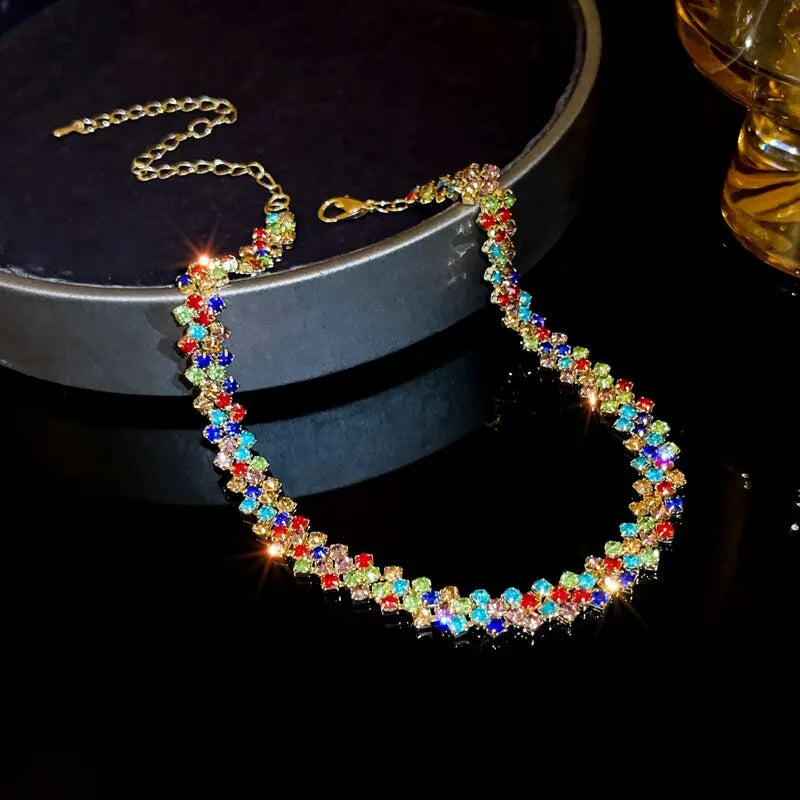 Luxury Rhinestone Choker Necklace – Shiny Geometric Crystal Jewelry for Women