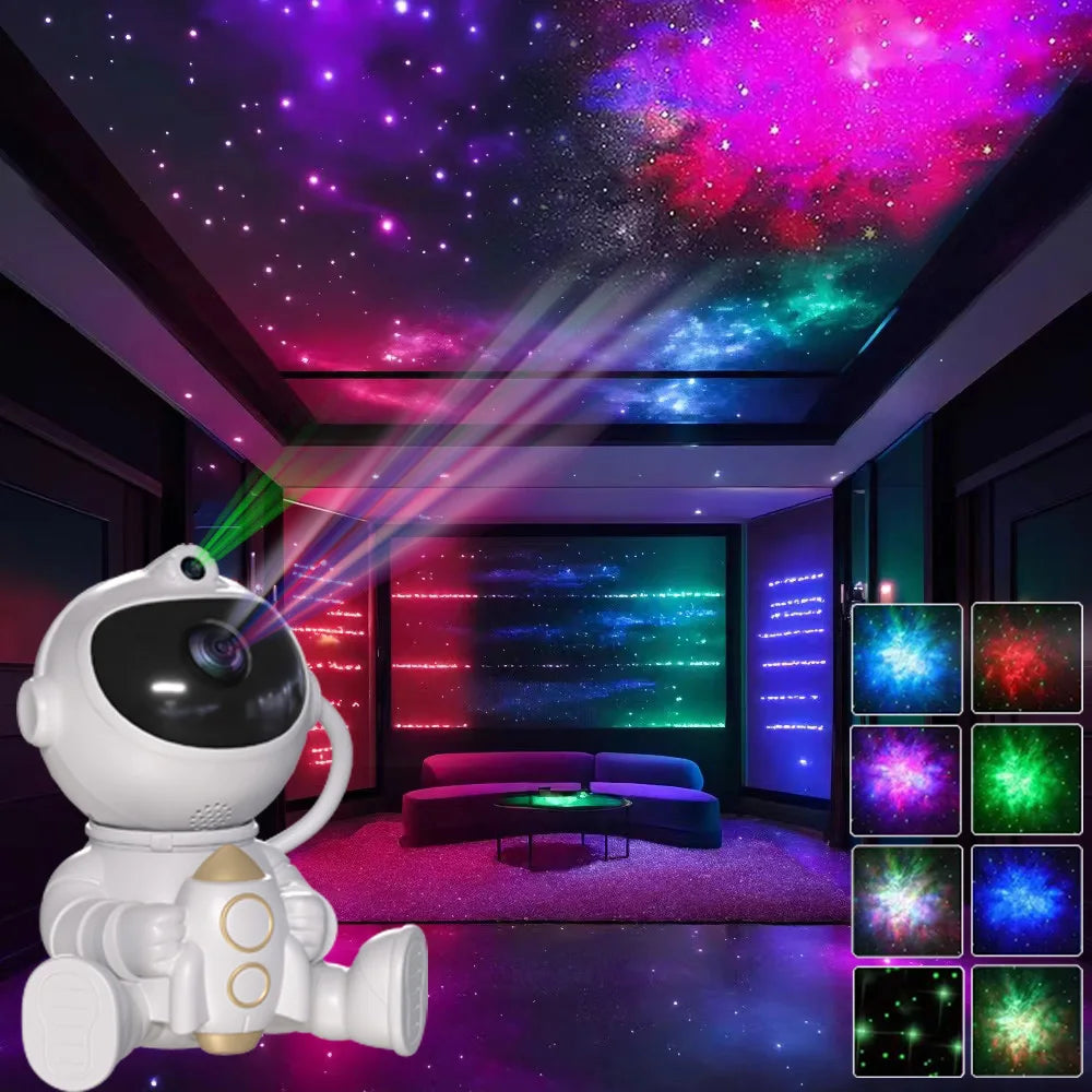 Rocket Astronaut LED Star Galaxies Projector Night Light | Starry Sky Projector Lamp for Bedroom & Kids Room Decor