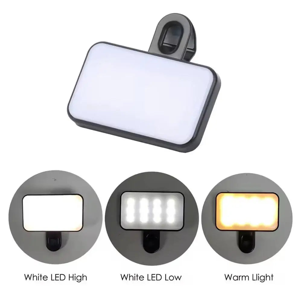 Portable Mini Selfie Fill Light – 3 Modes, Rechargeable Clip-On for Phone & Makeup