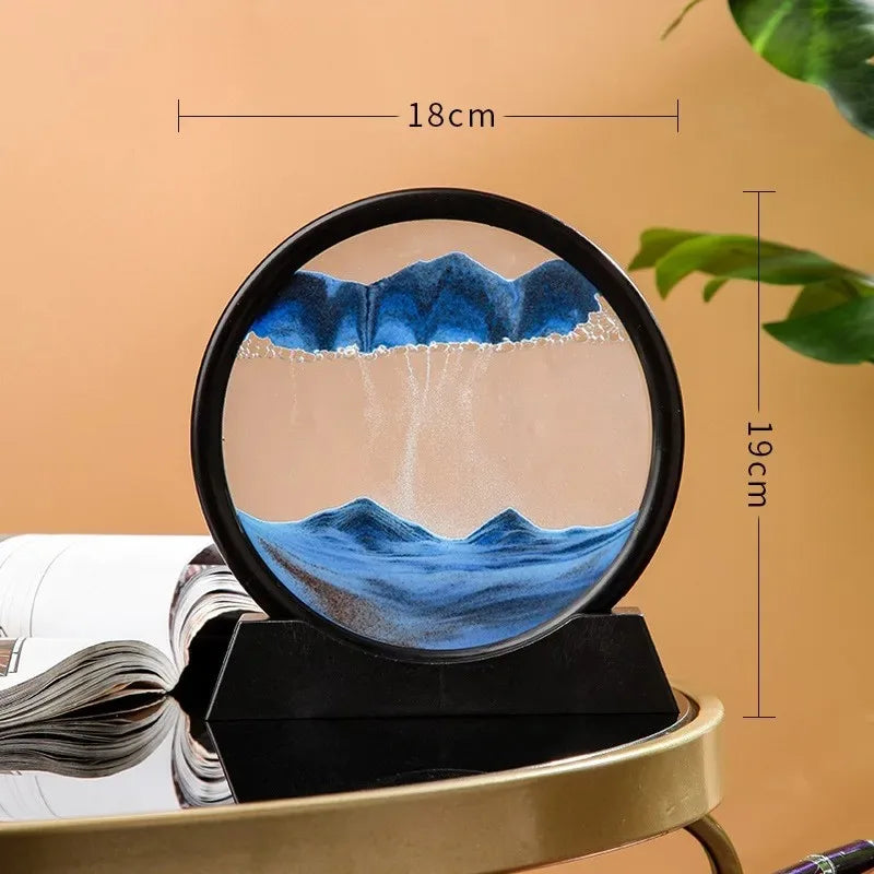 3D Quicksand Sand Art Picture | Deep Sea Sandscape Flowing Painting | Round Glass Craft for Home & Office Decor