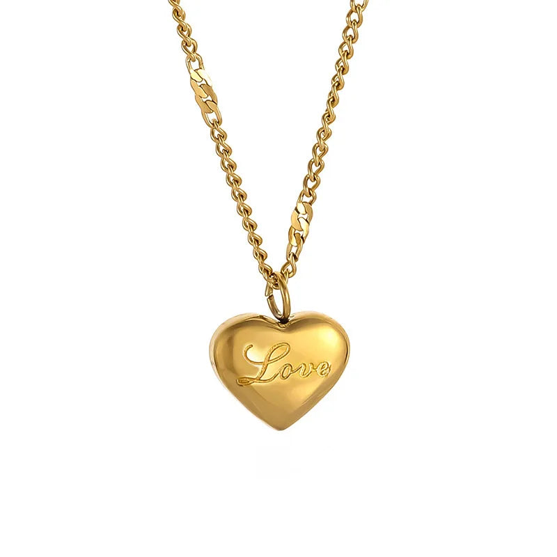 Titanium Steel Gold Love Pendant Necklace – Trendy Fashion Jewelry for Women