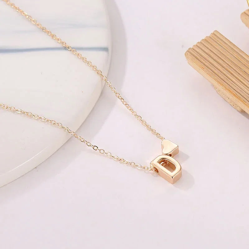 Tiny Heart Dainty Initial Necklace - 18K Gold & Silver Plated Letter Name Choker for Women, Pendant Jewelry Gift